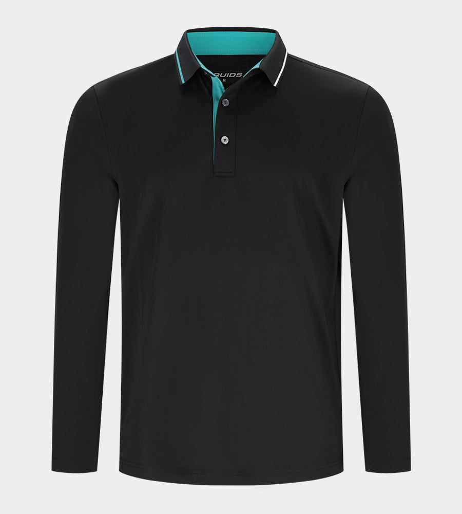 BAND LONG SLEEVE POLO - BLACK
