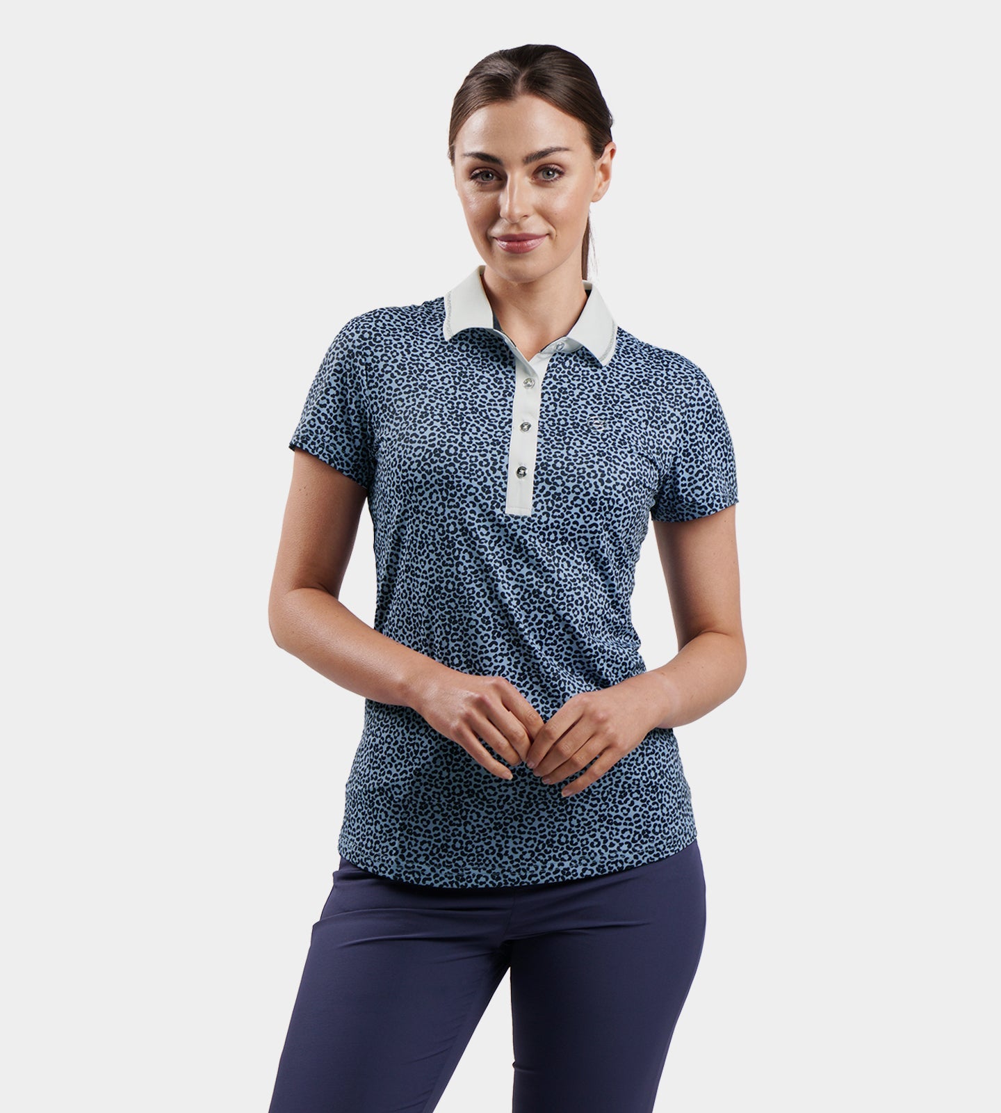 LADIES LEOPARD POLO - BLUE