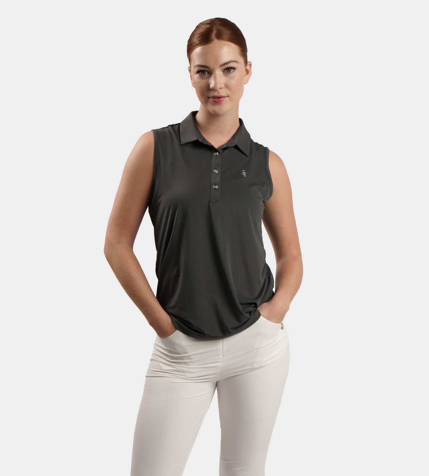 LADIES ELITE SLEEVELESS POLO - CHARCOAL