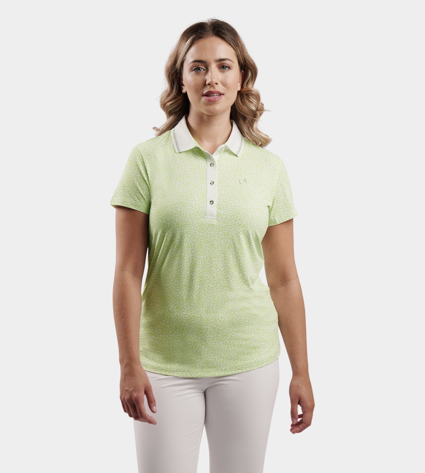 LADIES LEOPARD POLO - LIME