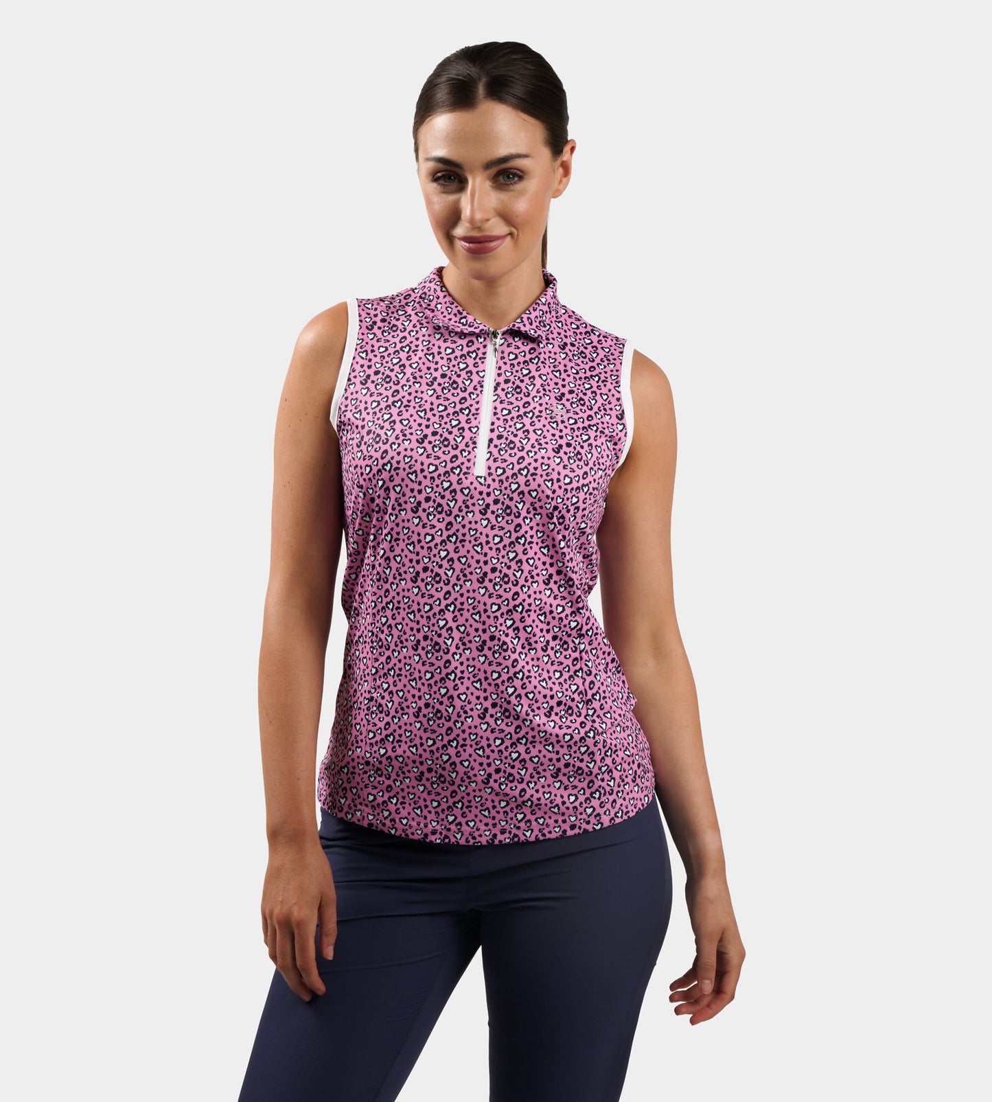LADIES HEART SLEEVELESS POLO - PINK/NAVY