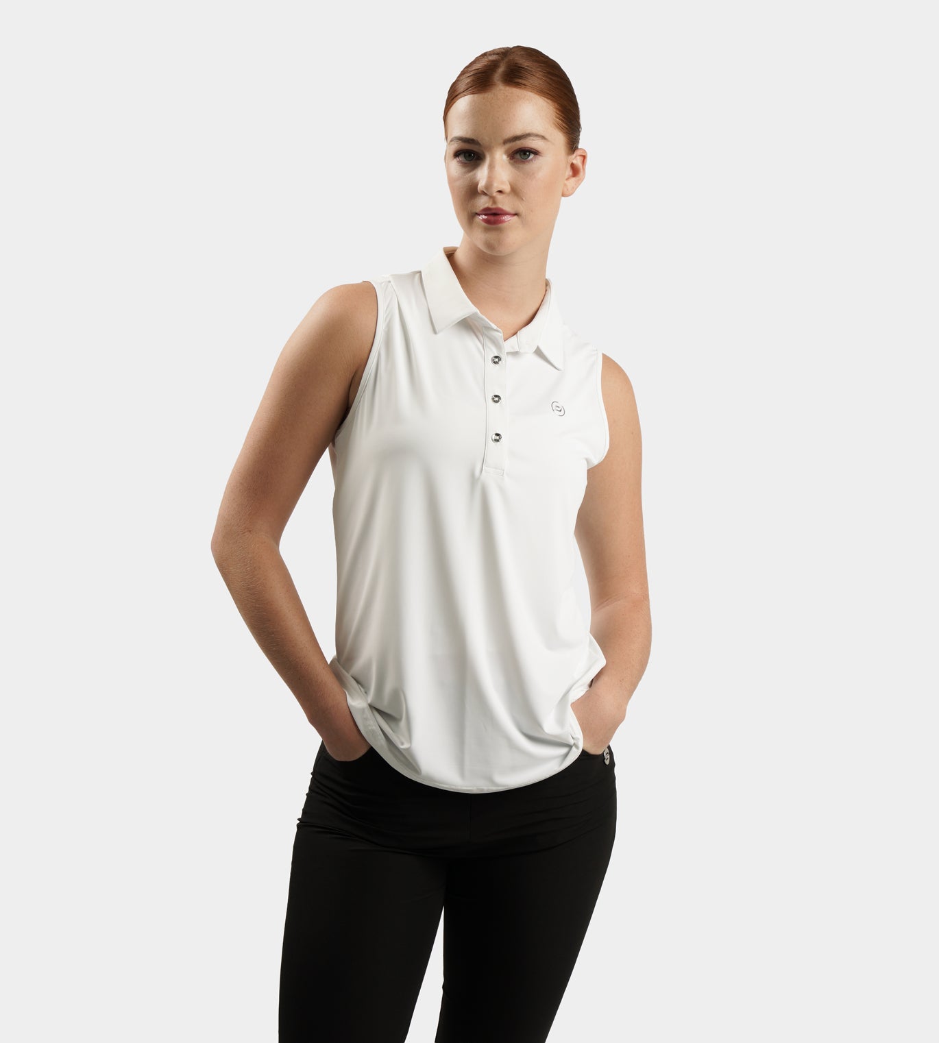 LADIES ELITE SLEEVELESS POLO - WHITE
