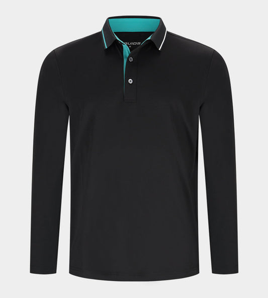 BAND LONG SLEEVE POLO - BLACK