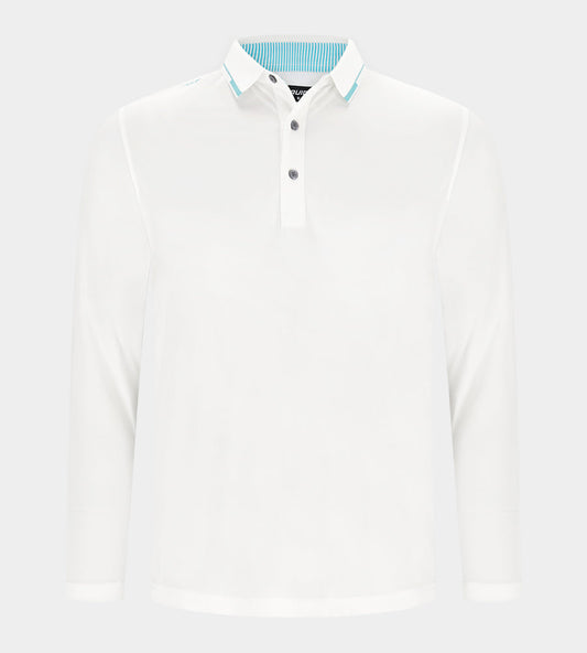 LEADER LONG SLEEVE POLO - WHITE/TEAL