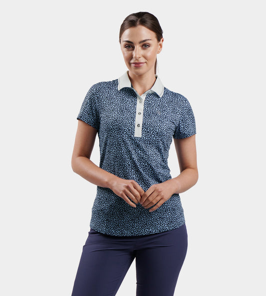 LADIES LEOPARD POLO - BLUE