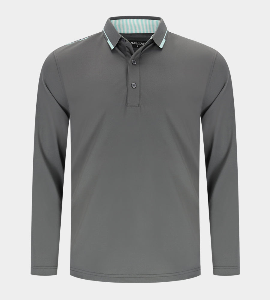 LEADER LONG SLEEVE POLO - CHARCOAL/MINT