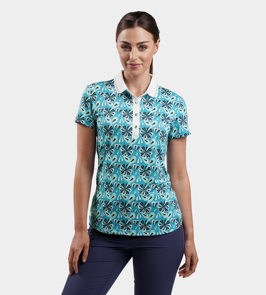 LADIES FLORAL POLO - TEAL