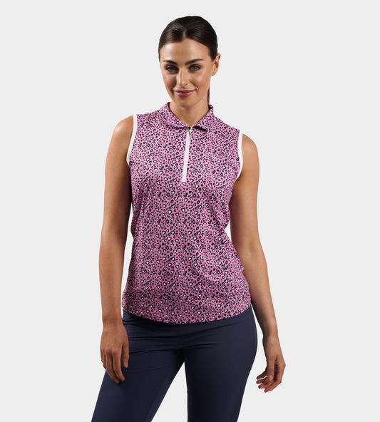 LADIES HEART SLEEVELESS POLO - PINK/NAVY